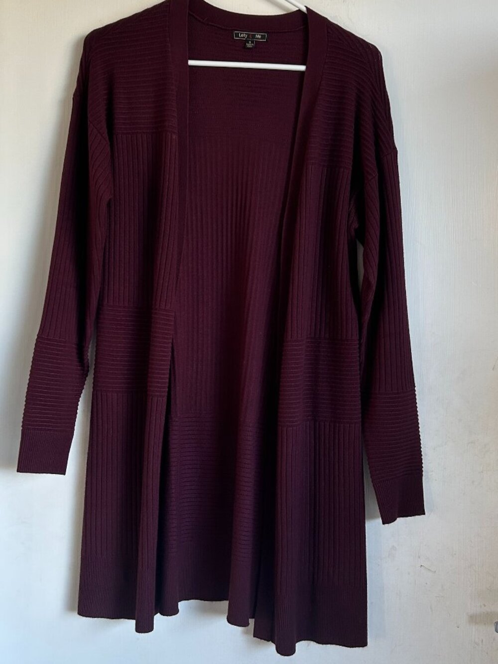 Lety & Me Burgundy Open Front Cardigan